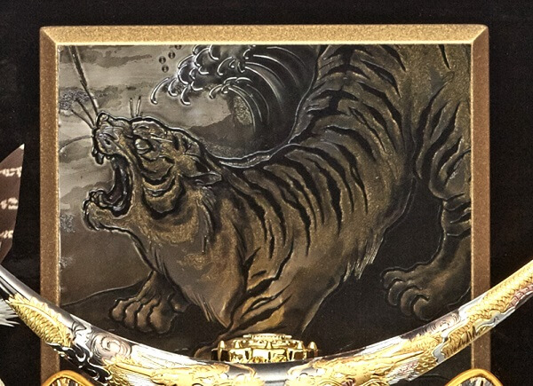 165-701-5 samurai helmet for sale, Masamune Date - Shoryu model, tiger drawing on the wallpaper