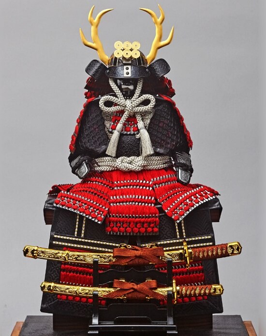 165-725-4 samurai armor for sale, Yukimura Sanada model, entire look with grey background
