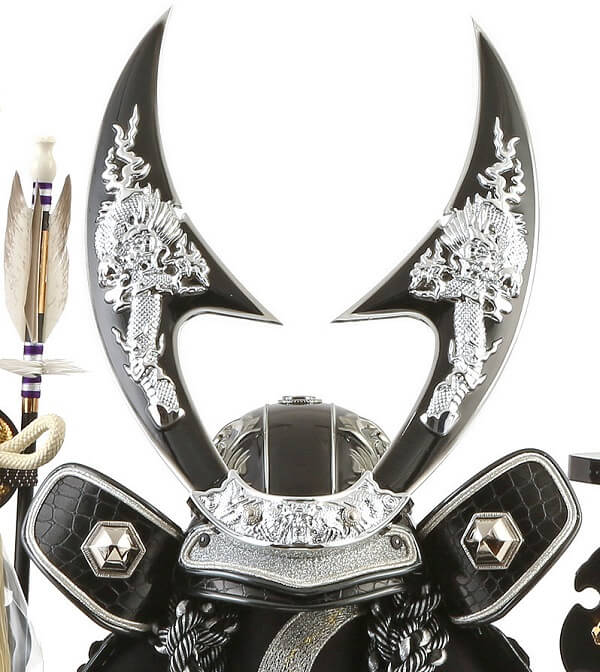 165-763-2 samurai helmet for sale, falcon silver model, detailed front view