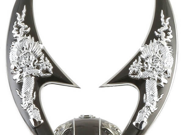 165-763-3 samurai helmet for sale, falcon silver model, zooming up of crest