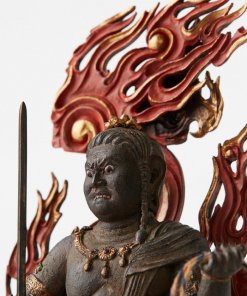 Buddha Statue for sale, Acala / Fudo Myo-oh palm-sized, details of face and back side fire