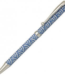 Handmade Ballpoint Pen made in Japan, Mino Washi Japanese paper series, premier quality, Nami pattern Blue