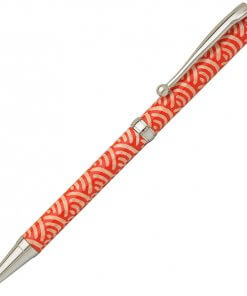 Handmade Ballpoint Pen made in Japan, Mino Washi Japanese paper series, premier quality, Nami pattern Red