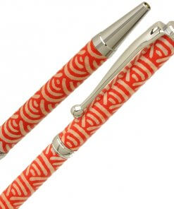 Handmade Ballpoint Pen made in Japan, Mino Washi Japanese paper series, premier quality, Nami pattern Red, details