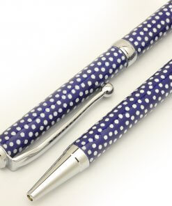 Handmade Ballpoint Pen made in Japan, Mino Washi Japanese paper series, premier quality, Komon pattern Blue, details