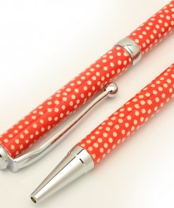 Handmade Ballpoint Pen made in Japan, Mino Washi Japanese paper series, premier quality, Komon pattern Red, details