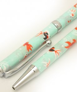 Handmade Ballpoint Pen made in Japan, Mino Washi Japanese paper series, premier quality, Kingyo pattern Blue, details