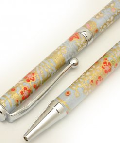 Handmade Ballpoint Pen made in Japan, Mino Washi Japanese paper series, premier quality, Kinpaku pattern blue, details