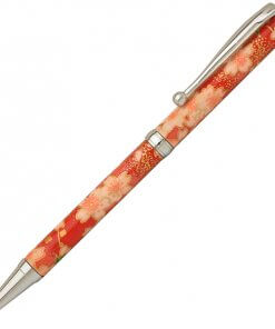 Handmade Ballpoint Pen made in Japan, Mino Washi Japanese paper series, premier quality, Kinpaku pattern red