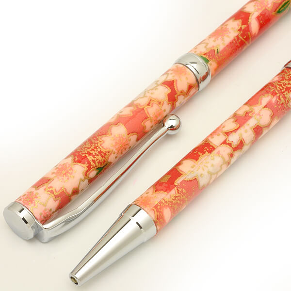 FST-PMW1554-RD-2 Handmade Ballpoint Pen made in Japan, Mino Washi Japanese paper series, premier quality, Kinpaku pattern red, details