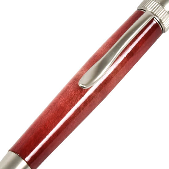 FST-TGT1611-RE-2 Handmade Ballpoint Pen made in Japan, Sunburst Painted Wood Pen Series, Type-P Candy colors, Curly Maple - Red, details of pen body