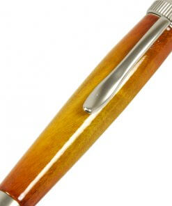 Handmade Ballpoint Pen made in Japan, Sunburst Painted Wood Pen Series, Type-P Candy colors, Curly Maple - Yellow, details of pen body
