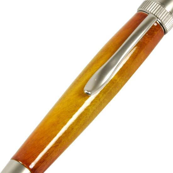 FST-TGT1611-YE-2 Handmade Ballpoint Pen made in Japan, Sunburst Painted Wood Pen Series, Type-P Candy colors, Curly Maple - Yellow, details of pen body