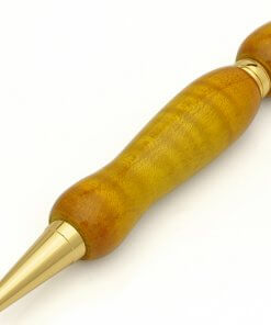 Handmade Ballpoint Pen made in Japan, Sunburst Painted Wood Pen Series, Curly Maple, Yellow, details of pen body