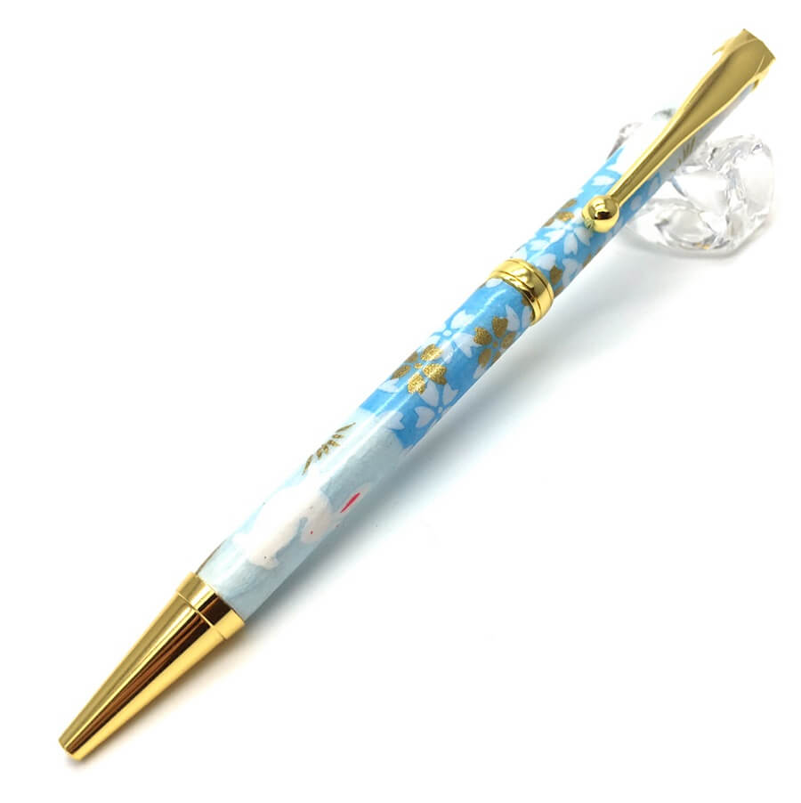 FST-TM-1600-BL-1 Handmade Ballpoint Pen made in Japan, Mino Washi Japanese paper series, Ichimatsu Blue