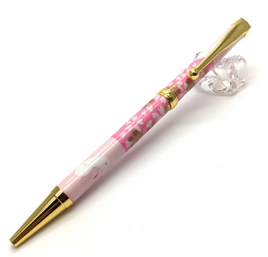 FST-TM-1600-PK-1 Handmade Ballpoint Pen made in Japan, Mino Washi Japanese paper series, Ichimatsu Pink