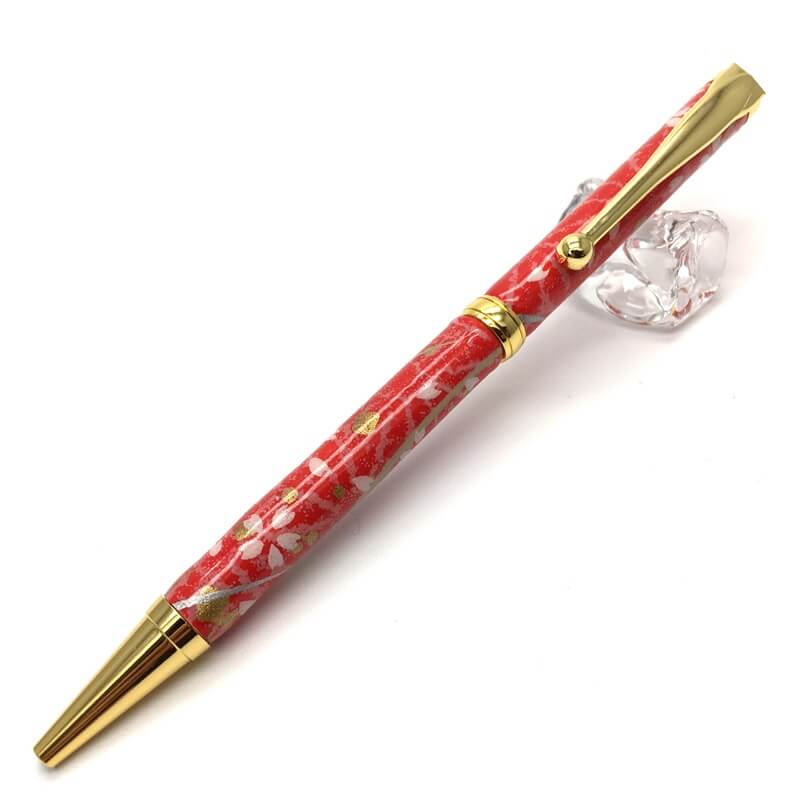FST-TM-1604-1 Handmade Ballpoint Pen made in Japan, Mino Washi Japanese paper series, Sakura Red