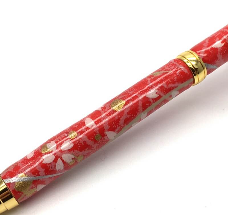 FST-TM-1604-2 Handmade Ballpoint Pen made in Japan, Mino Washi Japanese paper series, Sakura Red, details of pen body