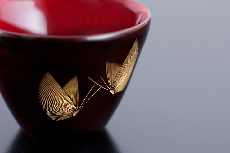 JSK-TK-C001-2 japanese lacquerware for sale, urushi sake cup series, butterflies are drawn black cup