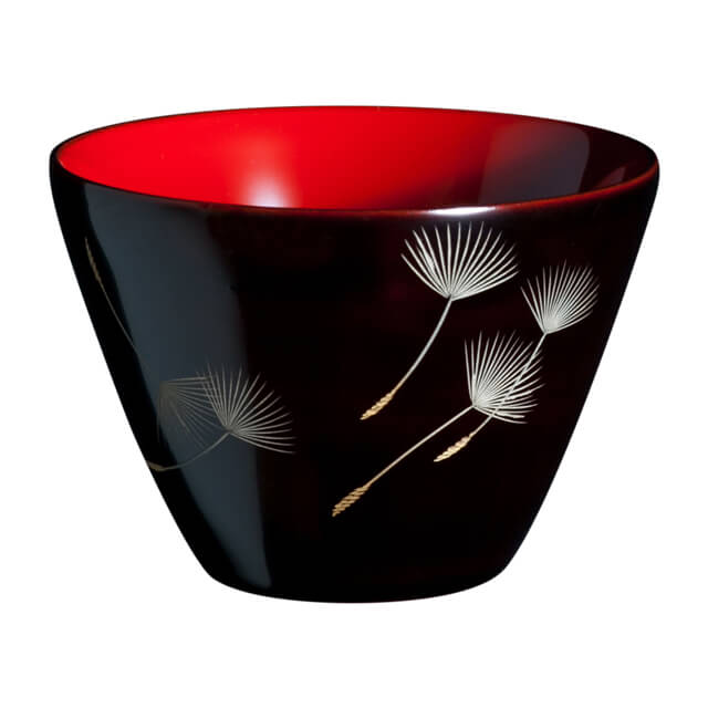 JSK-TK-C002-1 japanese lacquerware for sale, urushi sake cup series, dandelion seeds are drawn black cup