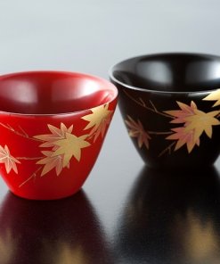 japanese lacquerware for sale, urushi sake cup series, japanese maple leaves drawn pair cups