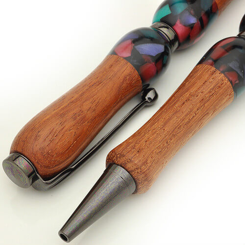 TWD1603-KBK-2 Handmade Ballpoint Pen made in Japan, Acrylic & Wood Series, Black Chinese Quince, details of body