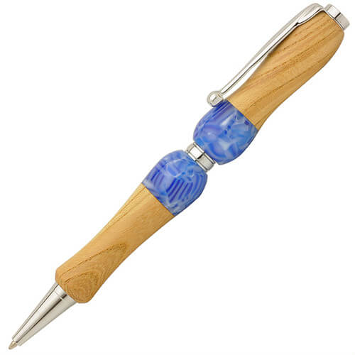 TWD1603-KBL-1 Handmade Ballpoint Pen made in Japan, Acrylic & Wood Series, blue zelkova