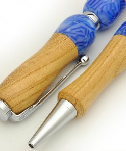 Handmade Ballpoint Pen made in Japan, Acrylic & Wood Series, blue zelkova, details of body