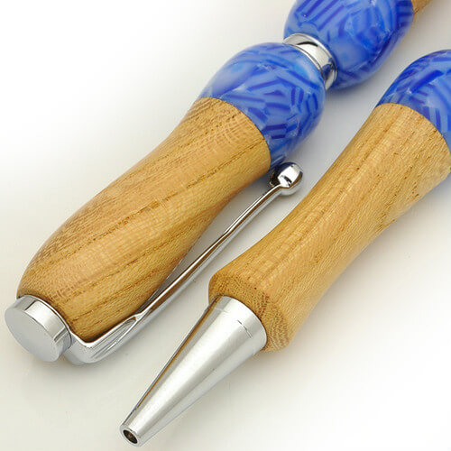 TWD1603-KBL-2 Handmade Ballpoint Pen made in Japan, Acrylic & Wood Series, blue zelkova, details of body