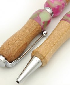 Handmade Ballpoint Pen made in Japan, Acrylic & Wood Series, pink cherry, zooming up to details
