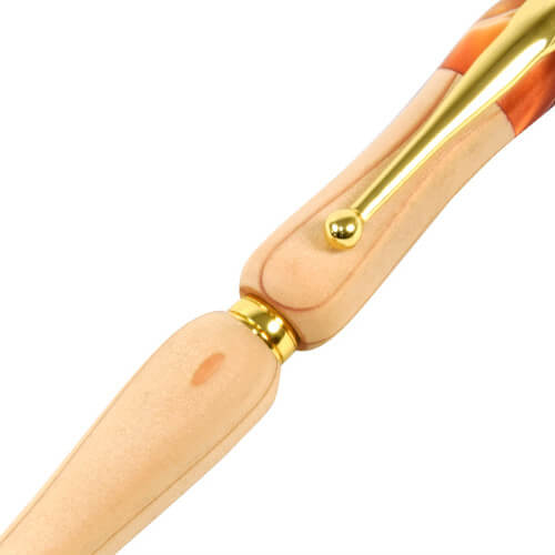 TWD1700-OR-2 Handmade Ballpoint Pen made in Japan, Hida Tree Series, Cedar, zooming up to its barrel