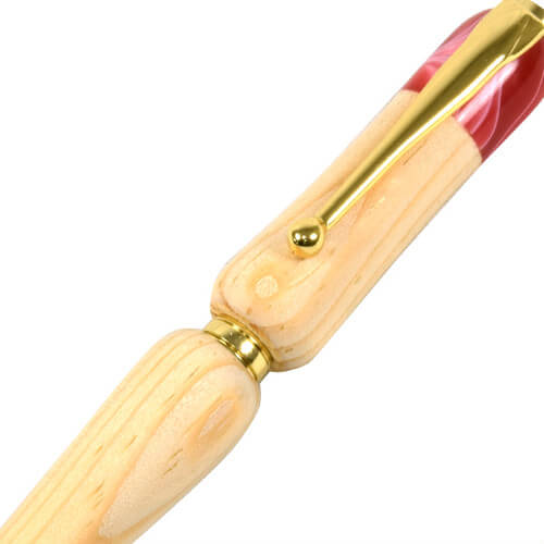 TWD1700-RD-2 Handmade Ballpoint Pen made in Japan, Hida Tree Series, Japanese White Pine, zooming up to body