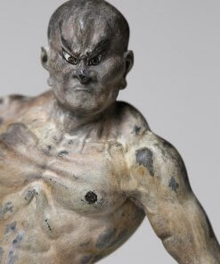 Buddha Statue for sale, palm-sized Kongo Rikishi, zooming up to face and upper body of Ungyo figurine