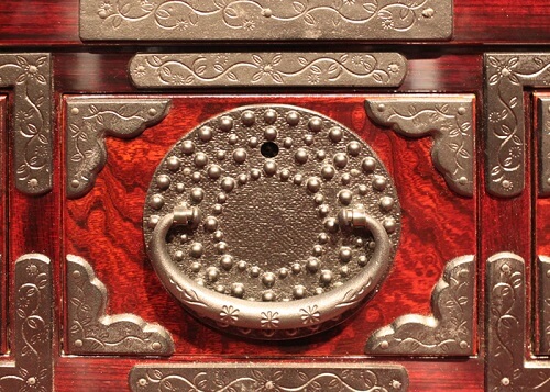 Japanese Iwayado Clothing Chest, details of a product example, metal decoration details