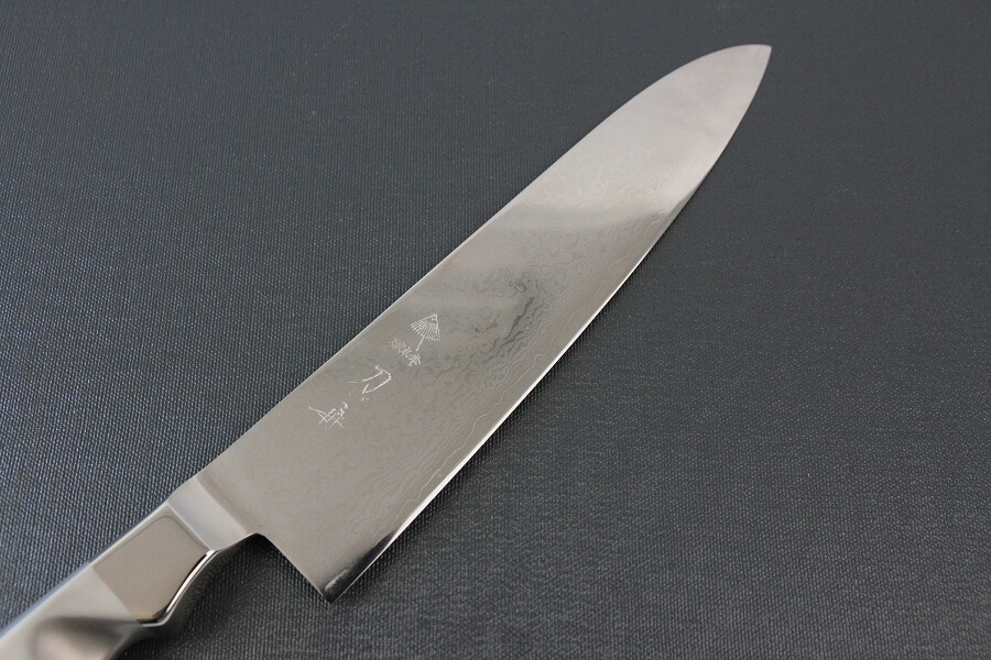 DamMona_Gyuto210_02 Japanese Chef Knife, Damascus Gyuto size M, details of frontside blade