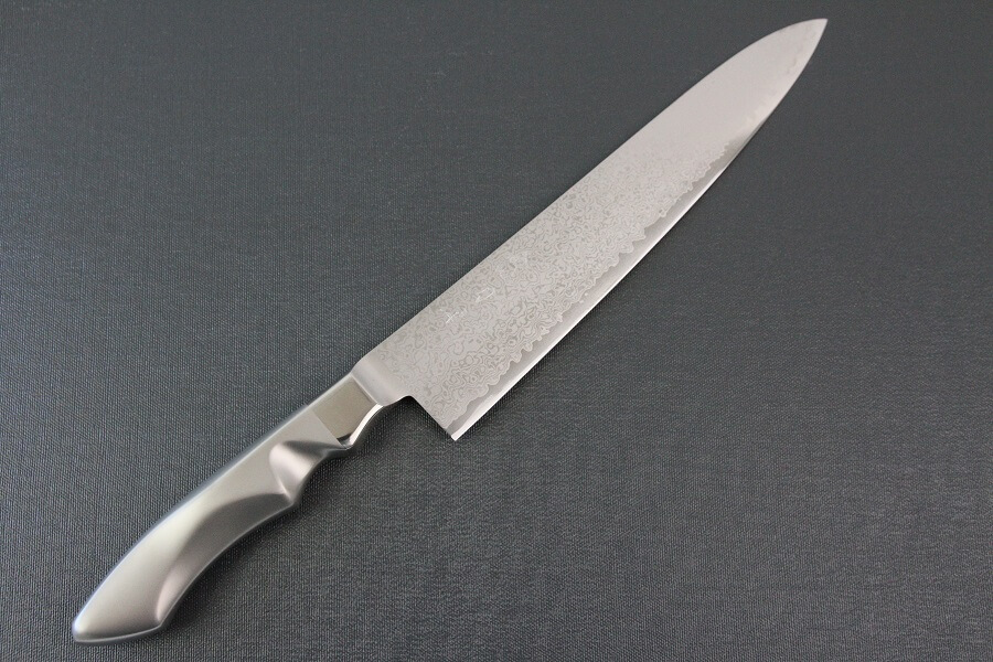 DamMona_Gyuto240_01 Japanese Chef Knife, Damascus Gyuto size L, front view