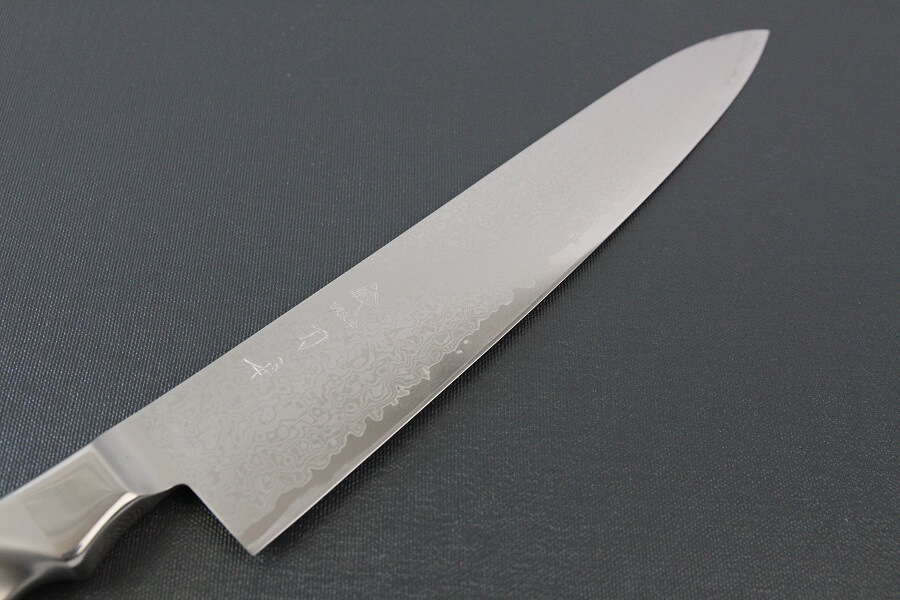 DamMona_Gyuto240_02 Japanese Chef Knife, Damascus Gyuto size L, details of blade face