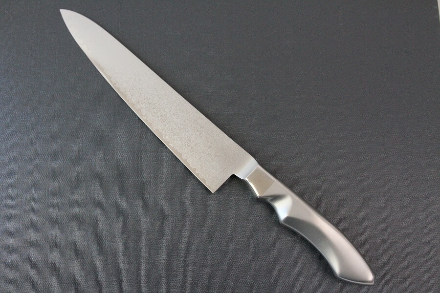 DamMona_Gyuto240_03 Japanese Chef Knife, Damascus Gyuto size L, backside view
