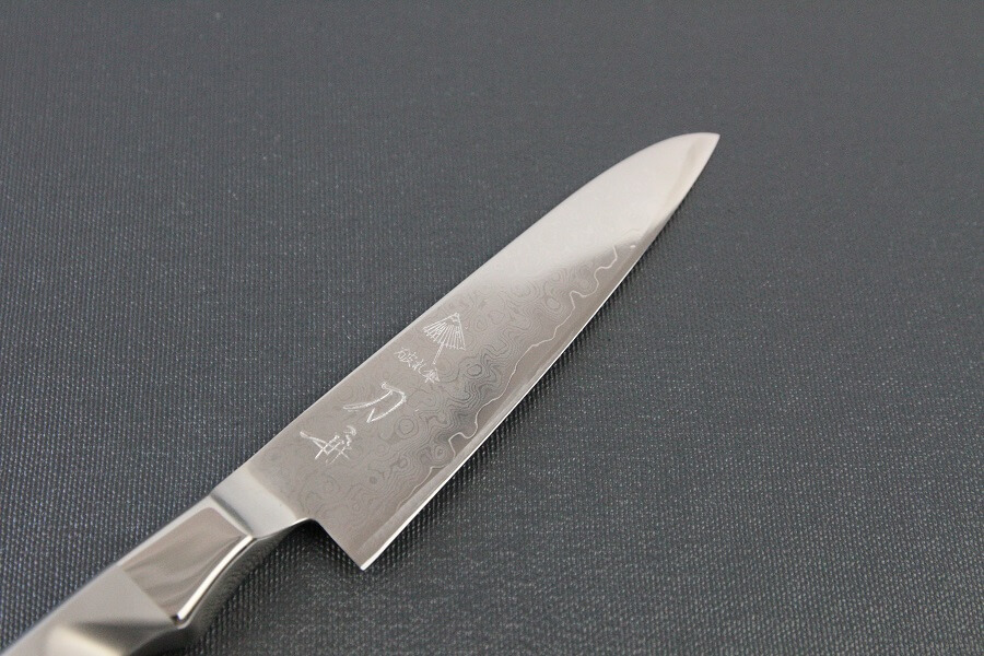 DamMona_Petit_02 Japanese Chef Knife, Petit utility knife size 120mm, details of blade