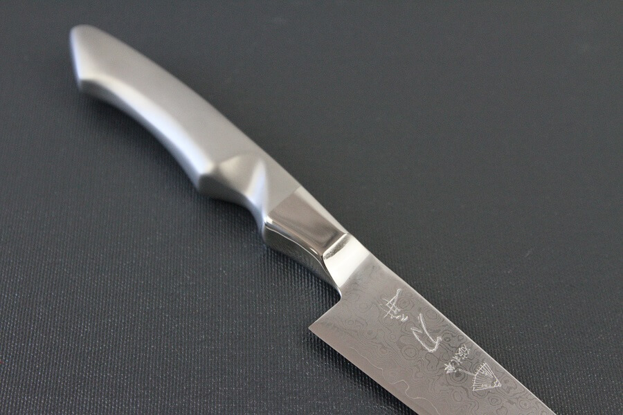 DamMona_Petit_07 Japanese Chef Knife, Petit utility knife size 120mm, diagonal front view