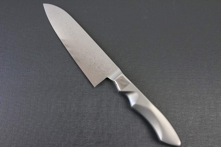 DamMona_Santoku_03 Japanese Chef Knife, Damascus Santoku Multi-purpose, backside view