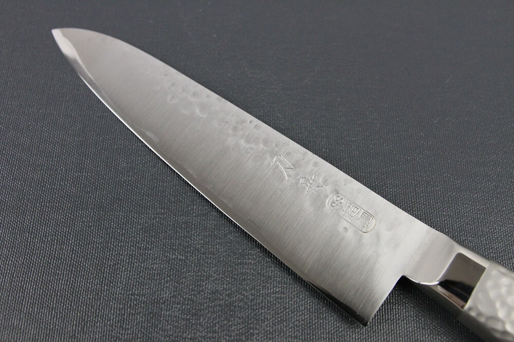 hamfin_gyuto180L_02 Japanese Chef Knife, Hammer Finish Series, Gyuto chef knife 180mm left-handed, details of blade front side