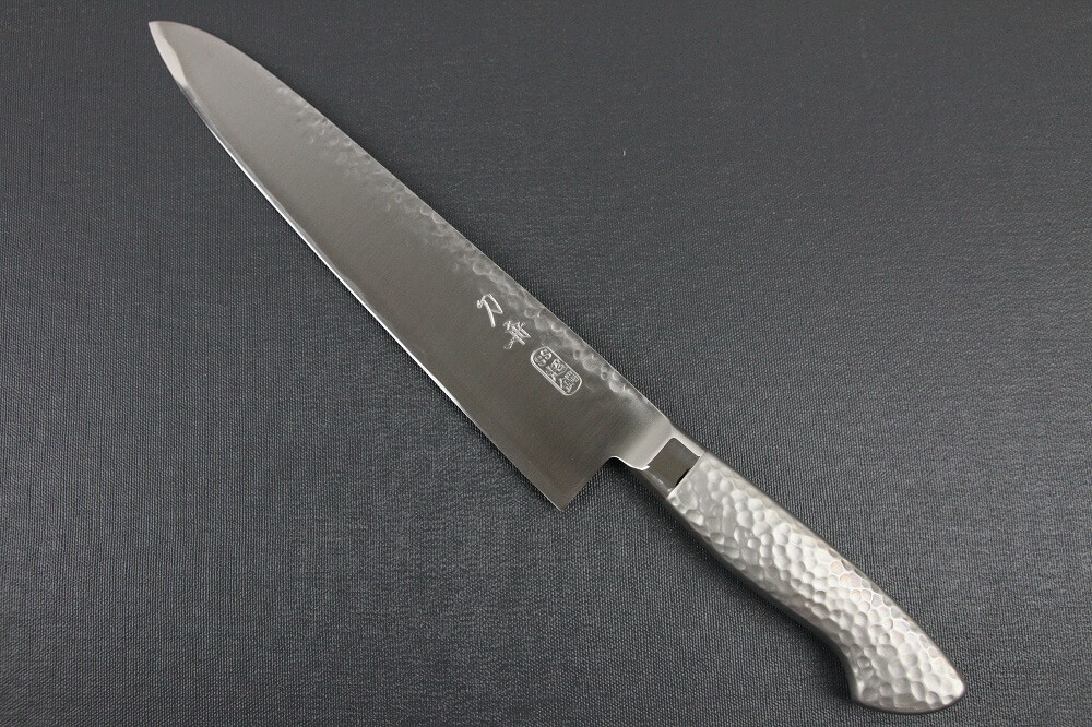 hamfin_gyuto240L_01 Japanese Chef Knife, Hammer Finish Series, Gyuto chef knife 240mm left-handed, front view