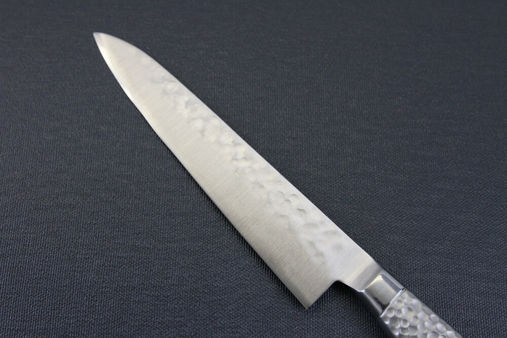 hamfin_petit150_04 Japanese Chef Knife, Hammer Finish Series, Petit knife 150mm, backside blade details