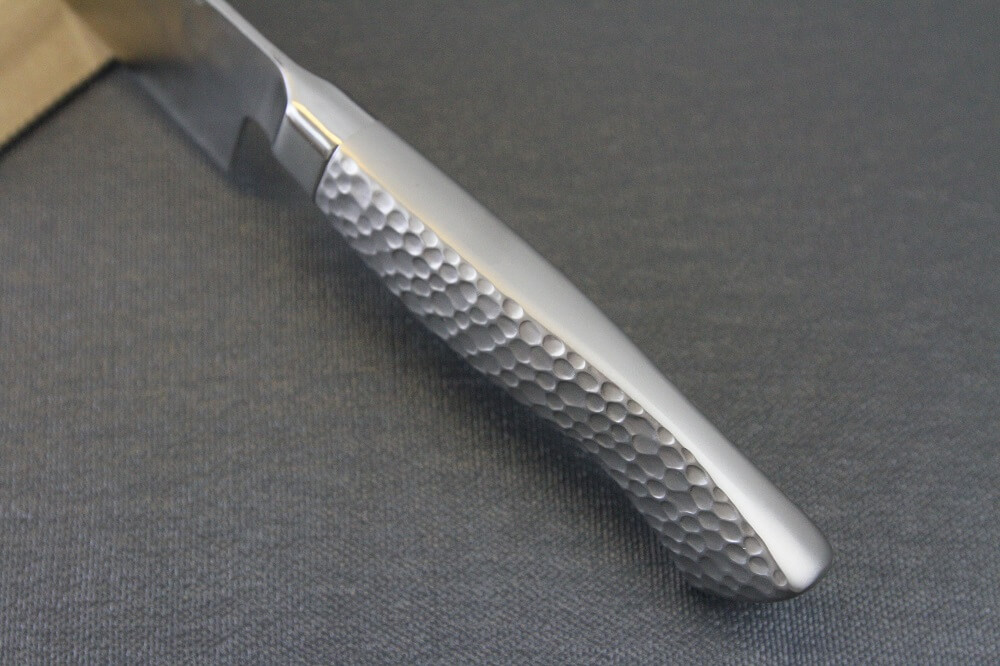 hamfin_petit150_06 Japanese Chef Knife, Hammer Finish Series, Petit knife 150mm, handle top view