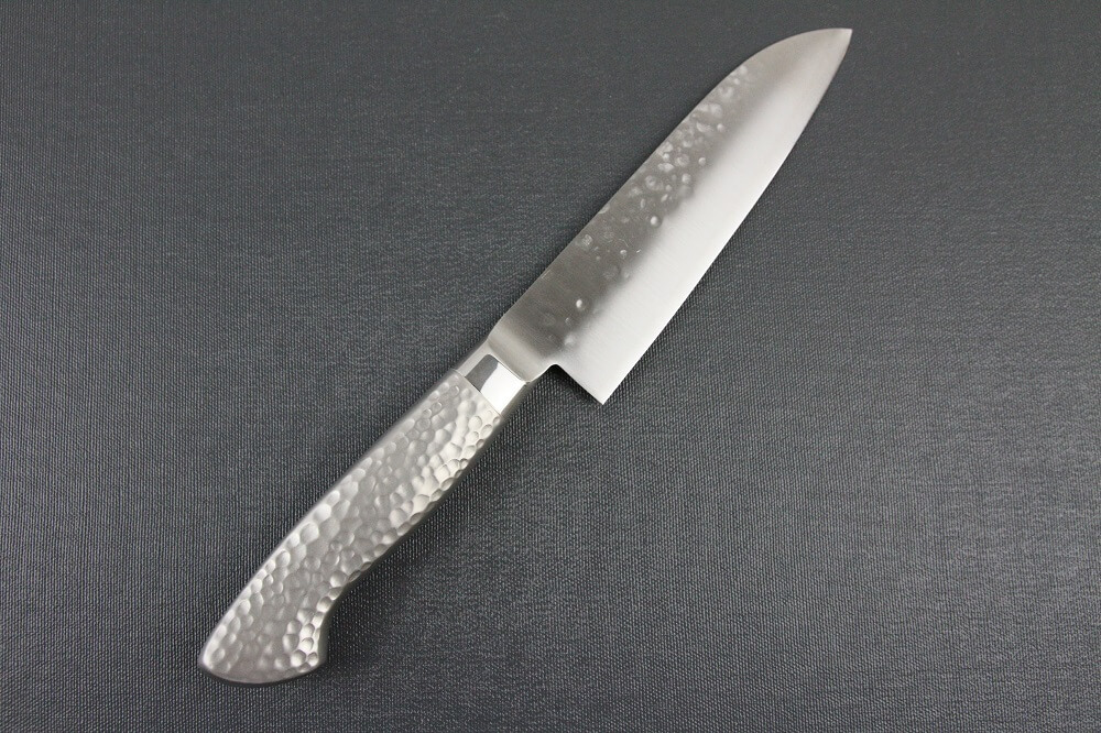 hamfin_santoku150L_03 Japanese Chef Knife, Hammer Finish Series, Santoku multi-purpose knife 150mm left-handed, backside view