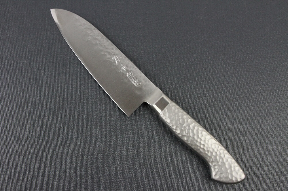hamfin_santoku165L_01 Japanese Chef Knife, Hammer Finish Series, Santoku multi-purpose knife 165mm left-handed, front view