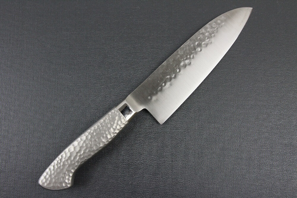 hamfin_santoku165L_03 Japanese Chef Knife, Hammer Finish Series, Santoku multi-purpose knife 165mm left-handed, backside view