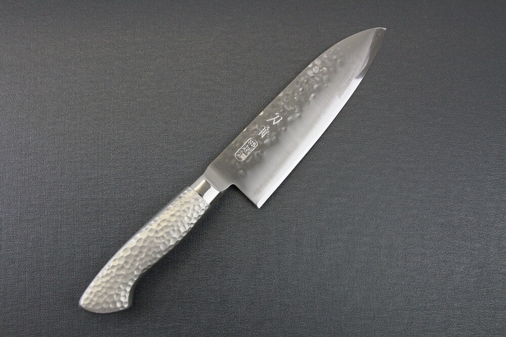 hamfin_santoku165_02 Japanese Chef Knife, Hammer Finish Series, Santoku multi-purpose 165mm, front view