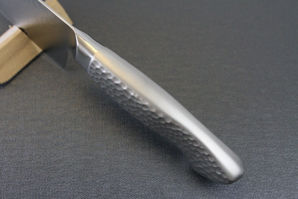hamfin_santoku180_05 Japanese Chef Knife, Hammer Finish Series, Santoku multi-purpose 180mm, handle top view